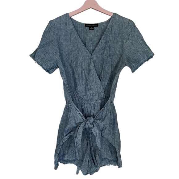 Anthropologie Sanctuary Montana Blue Linen Front Wrap Tie Waist Romper - M - Picture 3 of 12